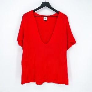 Cabi #5837 Oversized Knit Ruby Pullover Short Sleeve Red/Orange Small